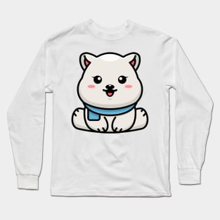 Cute baby polar bear sitting cartoon illustration Long Sleeve T-Shirt